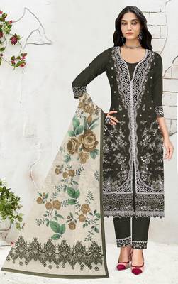 Mehendi slub cotton suit with embroidered mutlri  1