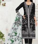Black slub cotton suit with embroidered mutlri work