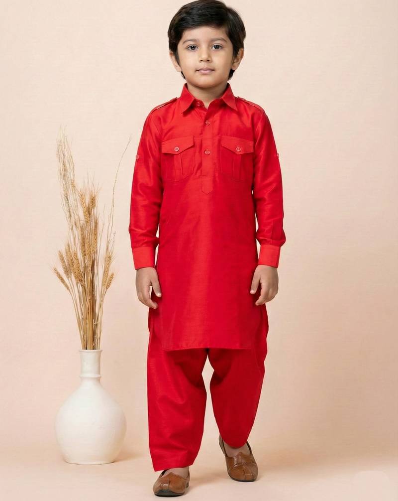 Red festive wear designer viscose boys-dhoti-kurta