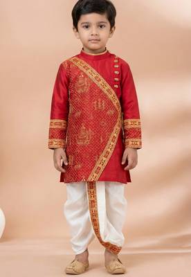 Red festive wear designer viscose boys-dhoti-kurta 1