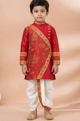 Red festive wear designer viscose boys-dhoti-kurta