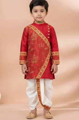 Red festive wear designer viscose boys-dhoti-kurta