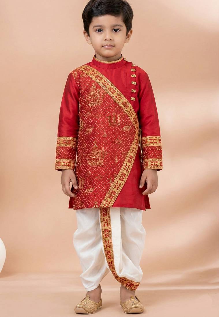 Red festive wear designer viscose boys-dhoti-kurta