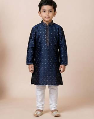 Blue festive wear designer jacquard boys-kurta-pyjama 2