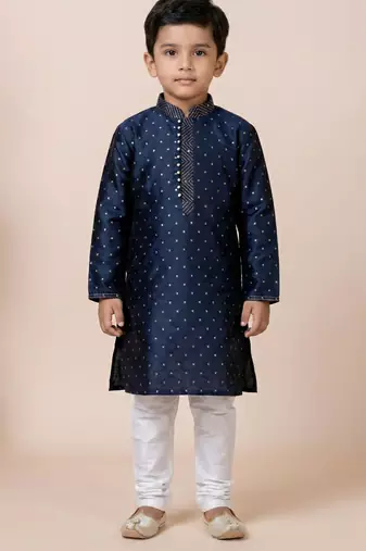 Blue festive wear designer jacquard boys-kurta-pyjama