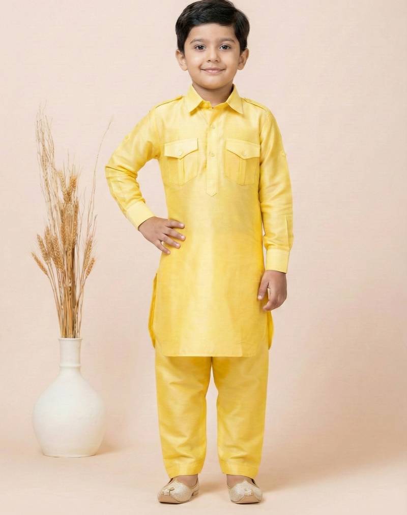 Yellow festive wear designer viscose boys-dhoti-kurta