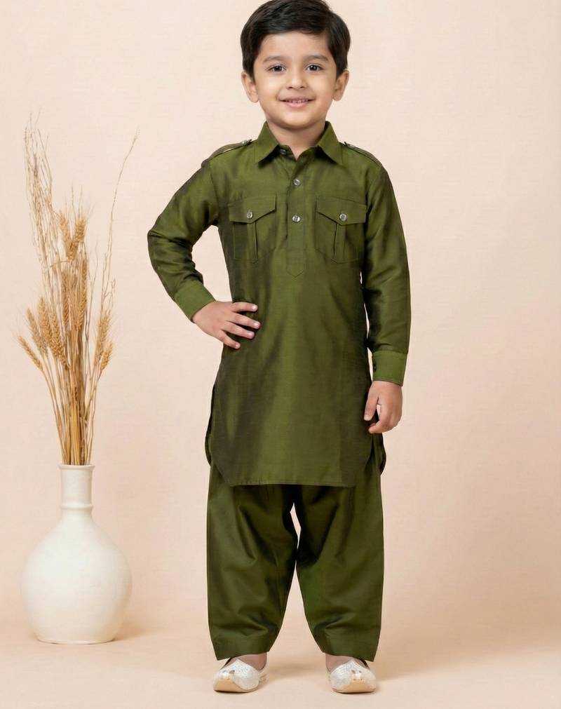 Green festive wear designer viscose boys-dhoti-kurta
