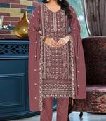 Peach chiffon suit with embroidered & sequin work