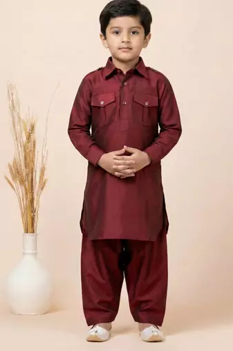 Maroon festive wear designer viscose boys-dhoti-kurta