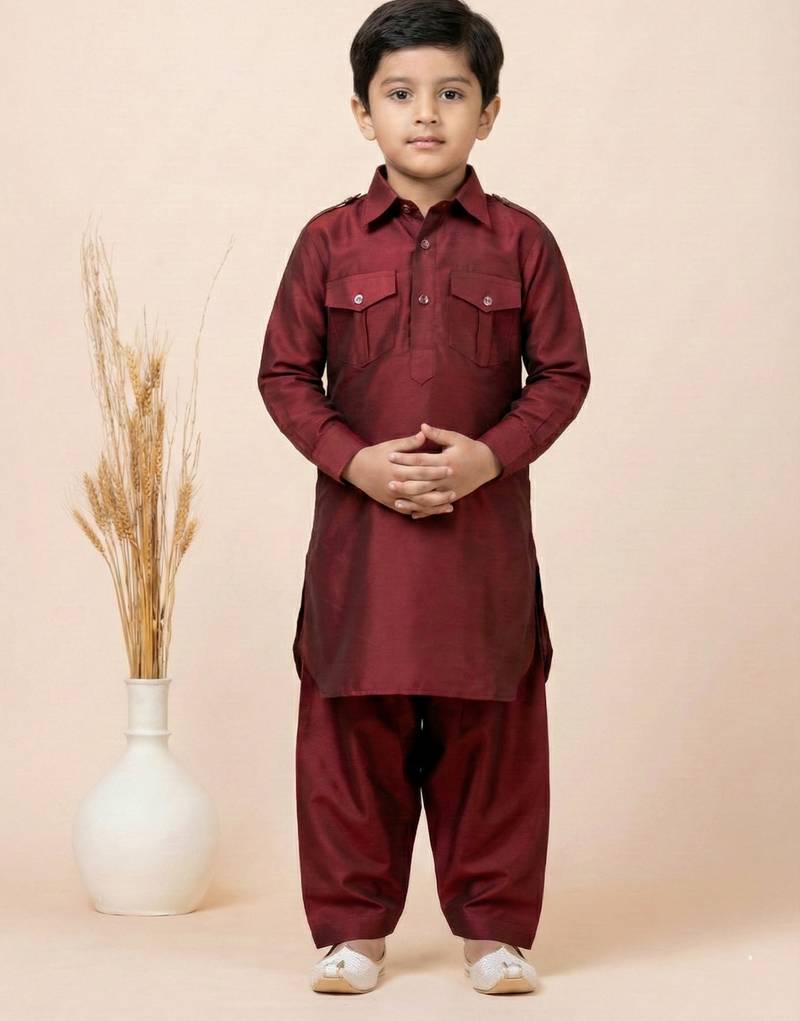 Maroon festive wear designer viscose boys-dhoti-kurta