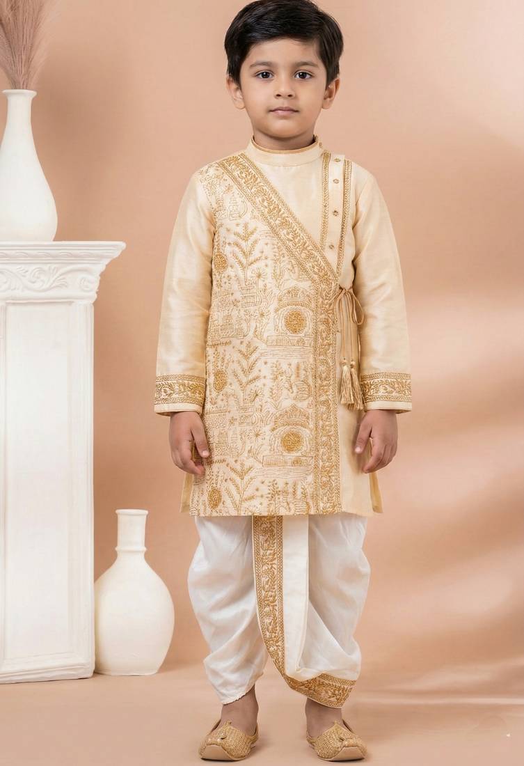 Gold festive wear designer viscose boys-dhoti-kurta