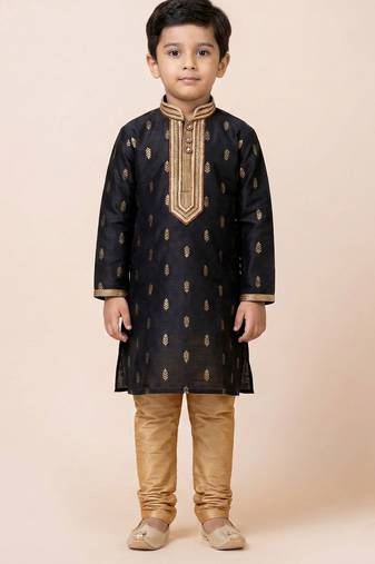 Black festive wear designer jacquard boys-kurta-pyjama
