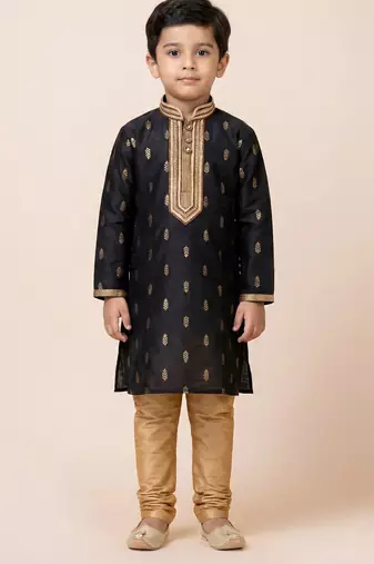 Black festive wear designer jacquard boys-kurta-pyjama