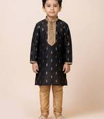 Black festive wear designer jacquard boys-kurta-pyjama