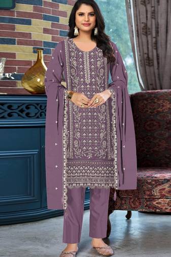Purple chiffon suit with embroidered & sequin work