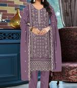 Purple chiffon suit with embroidered & sequin work