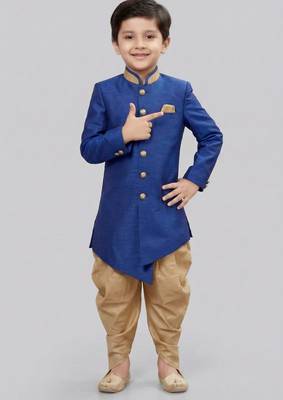 Blue festive wear designer art dupion silk boys-indo-western-dress 3