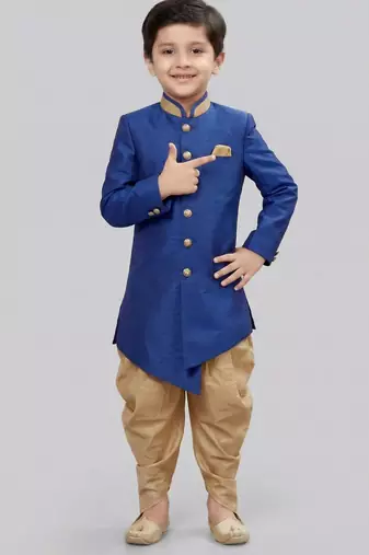 Blue festive wear designer art dupion silk boys-indo-western-dress