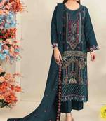 Teal silk semi stitched suit with embroidered & sequence work