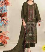 Mehendi silk suit with embroidered & sequin work