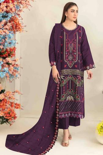 Purple silk suit with embroidered & sequin work