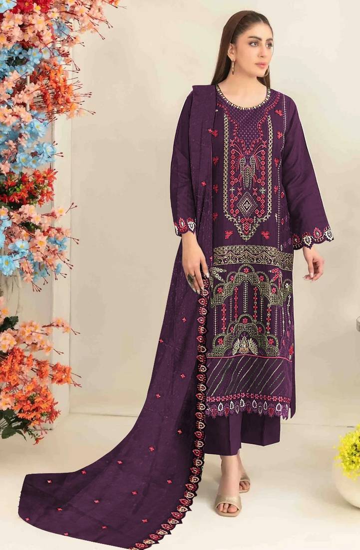 Purple silk suit with embroidered & sequin work