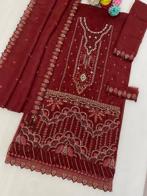 Maroon silk suit with embroidered & sequin  2