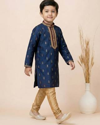 Blue festive wear designer jacquard boys-kurta-pyjama 2