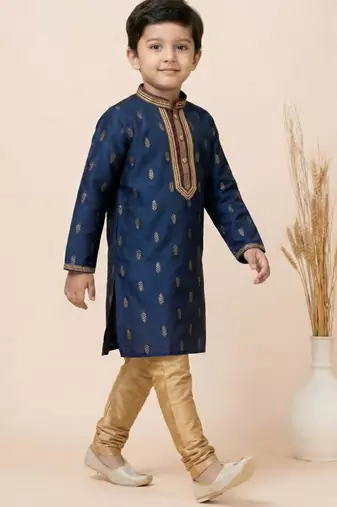Blue festive wear designer jacquard boys-kurta-pyjama