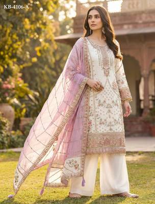 White fox georgette suit with embroidered khatli  1