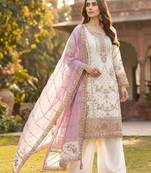White fox georgette semi stitched suit with embroidery & khatli work