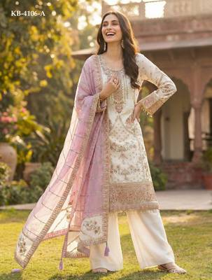 White fox georgette suit with embroidered khatli  2