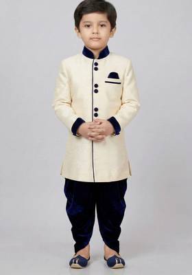 Beige festive wear designer art dupion silk boys-indo-western-dress 3