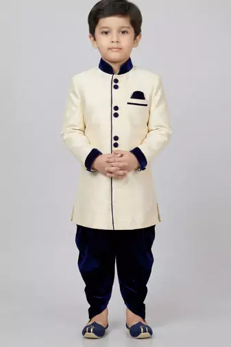 Beige festive wear designer art dupion silk boys-indo-western-dress
