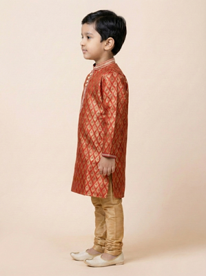 Red festive wear designer jacquard boys-kurta-pyjama 2