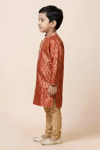 Red festive wear designer jacquard boys-kurta-pyjama