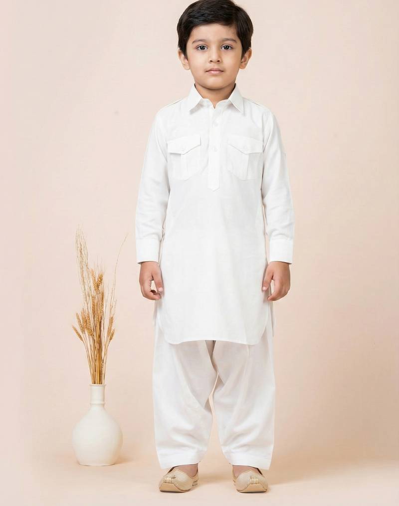 White festive wear designer viscose boys-dhoti-kurta