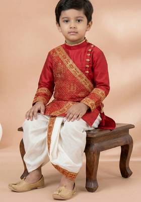Red festive wear designer viscose boys-dhoti-kurta 2