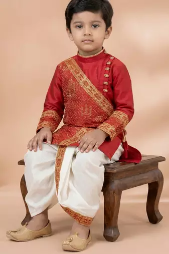 Red festive wear designer viscose boys-dhoti-kurta