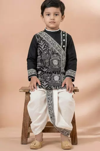 Black festive wear designer viscose boys-dhoti-kurta