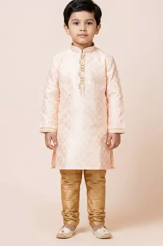 Pink festive wear designer jacquard boys-kurta-pyjama