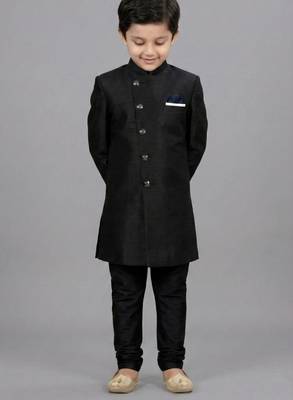 Black festive wear designer art dupion silk boys-indo-western-dress 3