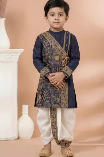 Blue festive wear designer viscose boys-dhoti-kurta