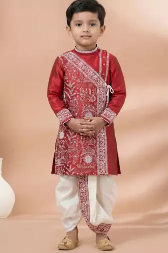 Red festive wear designer viscose boys-dhoti-kurta
