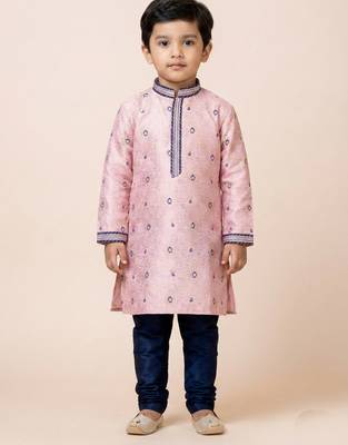 Pink festive wear designer jacquard boys-kurta-pyjama 2
