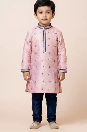 Pink festive wear designer jacquard boys-kurta-pyjama