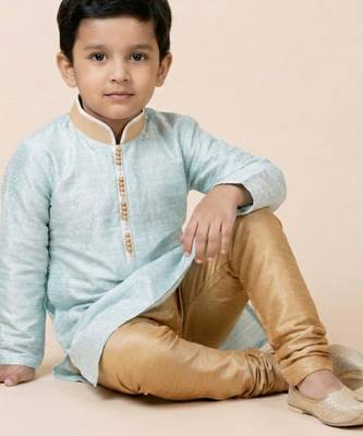 Blue festive wear designer jacquard boys-kurta-pyjama 2