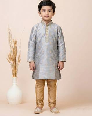 Grey festive wear designer jacquard boys-kurta-pyjama 2