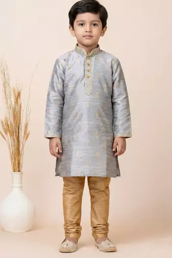 Grey festive wear designer jacquard boys-kurta-pyjama