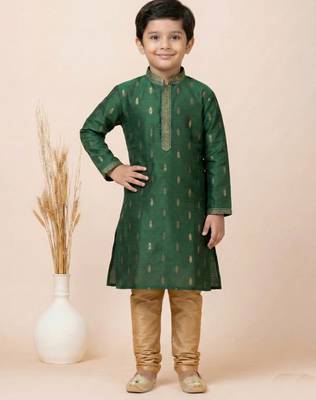 Green festive wear designer jacquard boys-kurta-pyjama 2